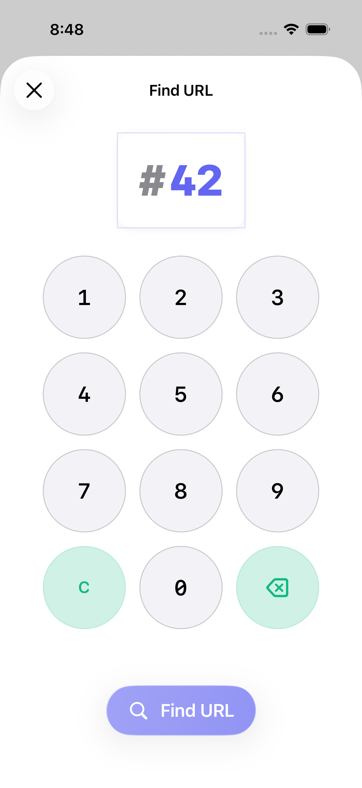 Numly search interface showing instant number access with #42