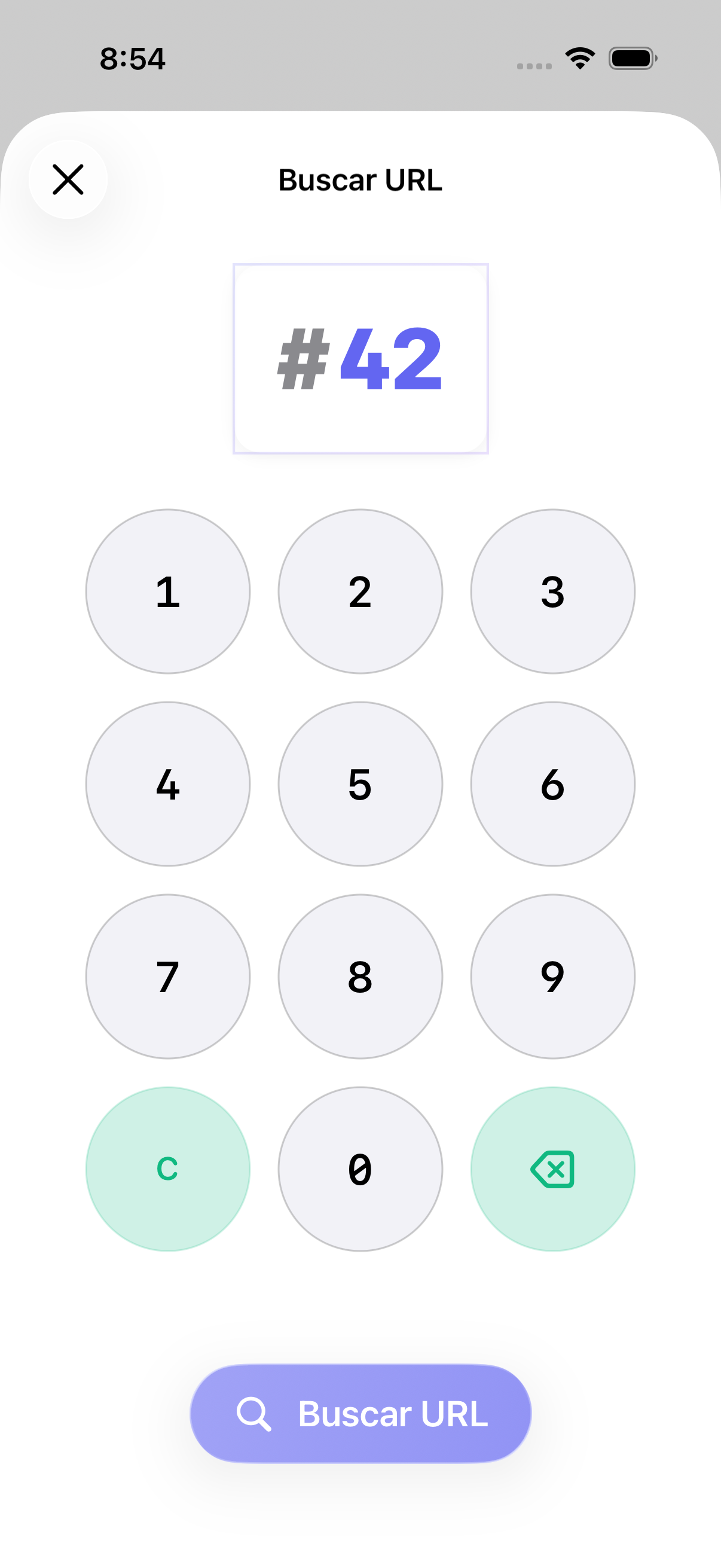Interfaz de búsqueda de Numly mostrando acceso instantáneo con #42